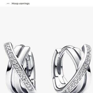 Pandora Silver Crystal-Accented Crossover Hoop Earrings